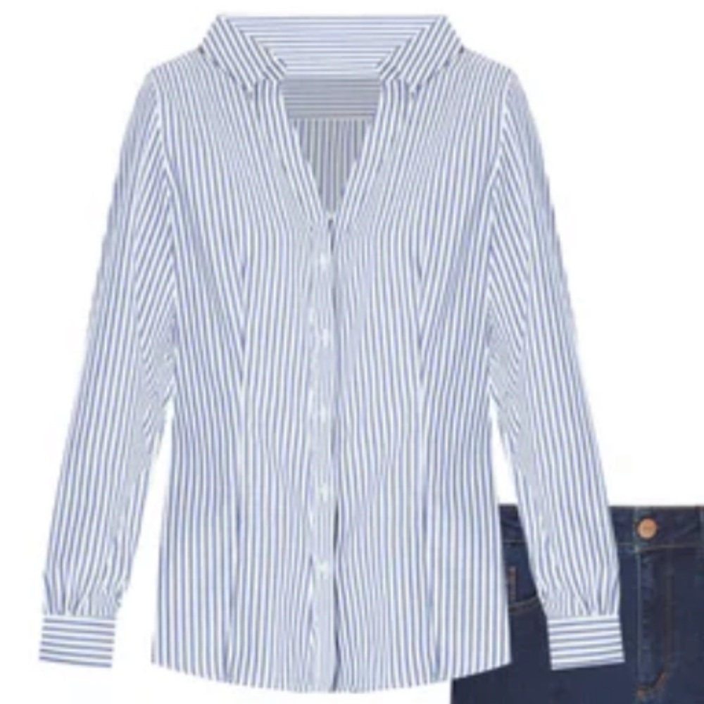 Black and White Striped Button-Up Shirt
